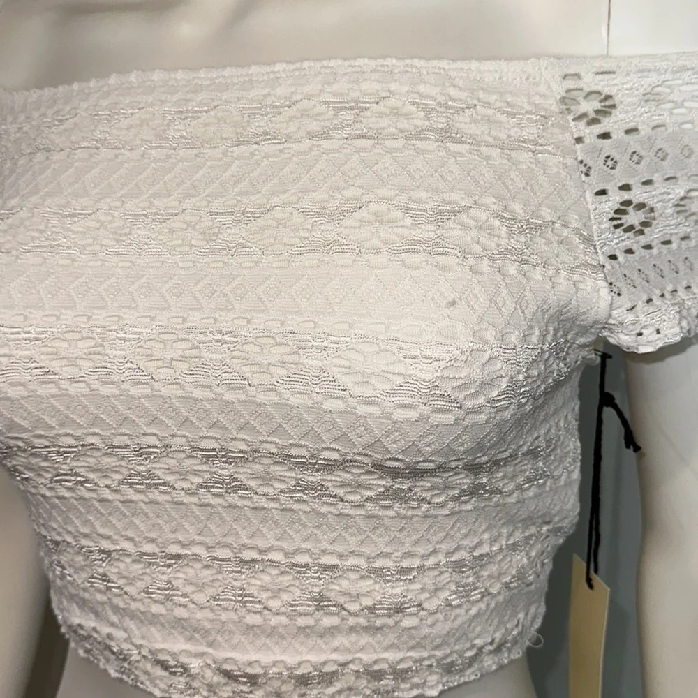 NIGHTCAP Anthropologie *Navajo* white lace crop boho mini micro festival top XS